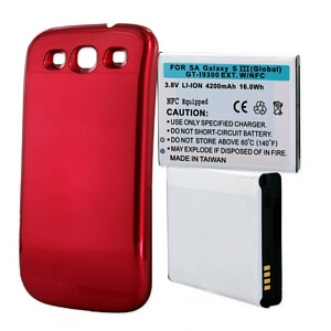 SAMSUNG GALAXY S3 4200mAh EXTENDED BATTERY WITH NFC RED CVR